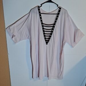 Stylish Light Pink V-Neck Women T-Shirt Dress